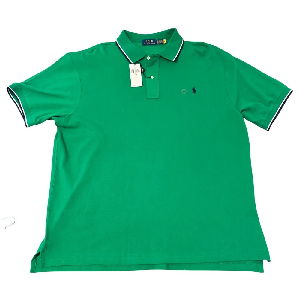 Polo Ralph Lauren Mens Green Tipped Pique Polo‎ Shirt 2XB Big & Tall